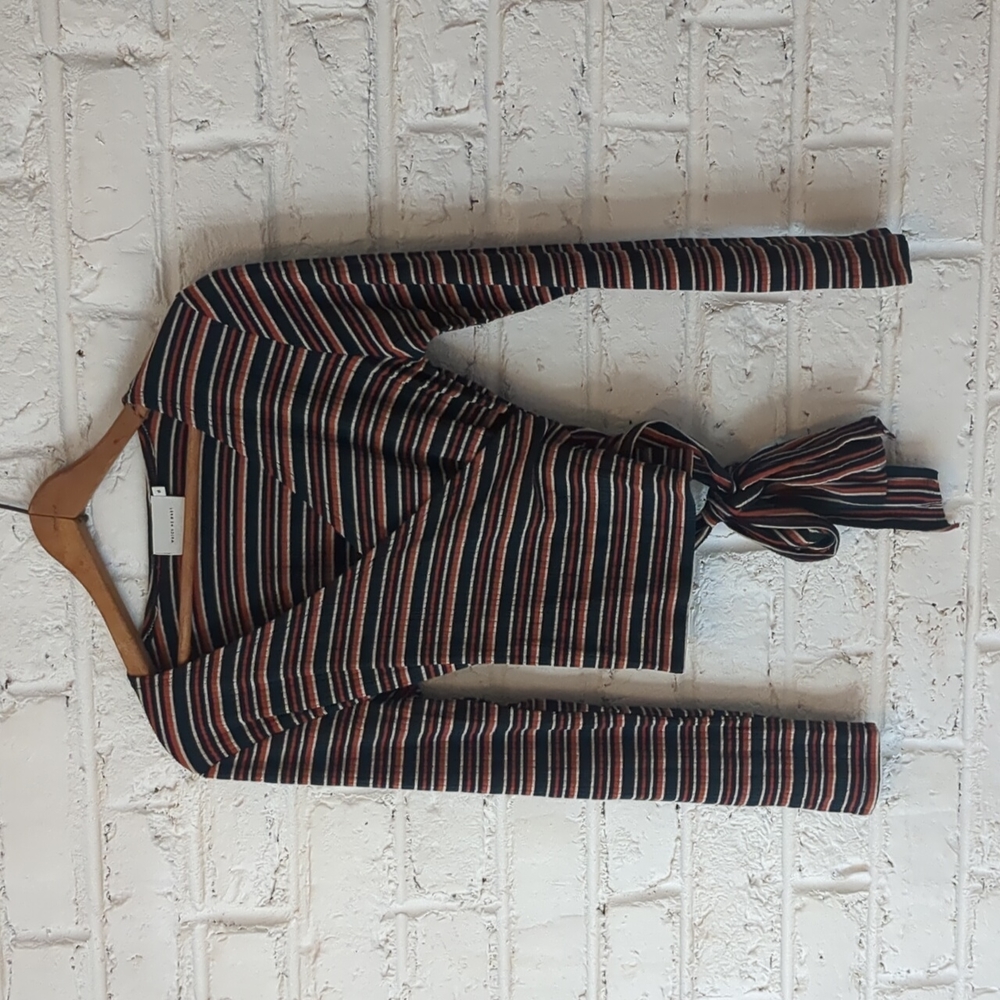 Which We Want Striped Ribbed Wrap Shirt